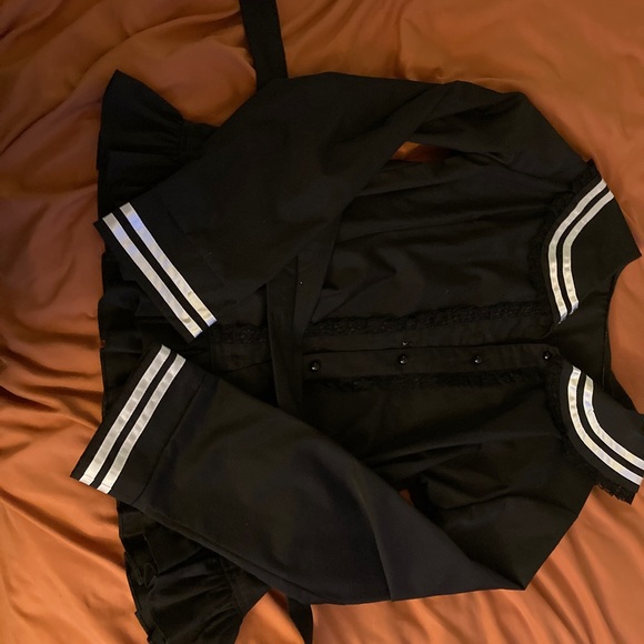 Romantic Black Ruffle Nautical Style Blouse - Picture 2 of 7